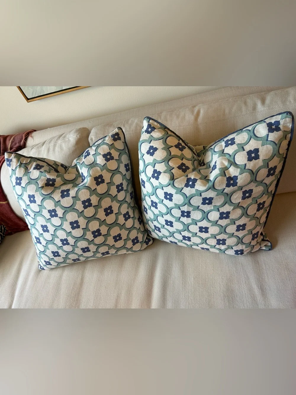 QUATRINE 22” Down-Filled Linen Geometric Pattern Custom-Made Pillow